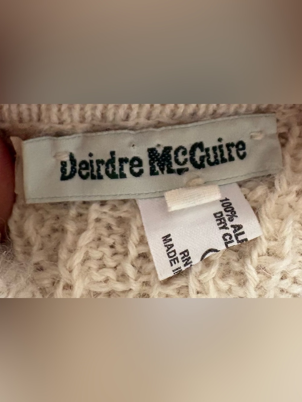 Deirdre McQuire Alpaca Cable Knit Turtleneck Sweater - Color Cream - Handmade - Picture 2 of 12